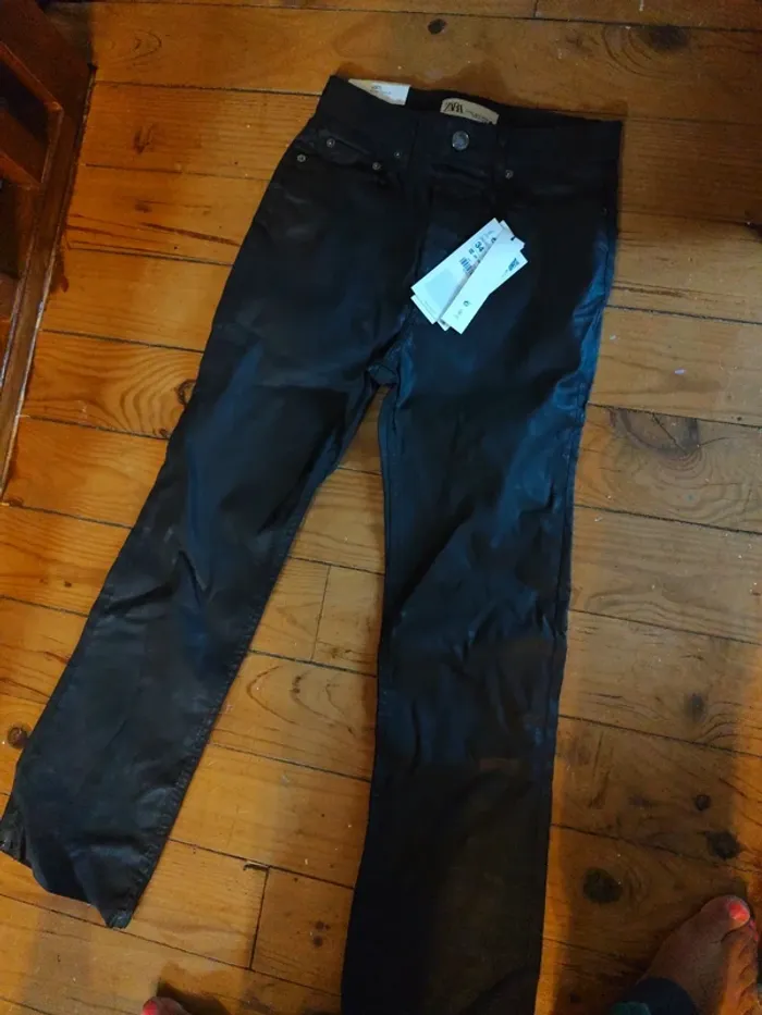 Jean flare Zara marron foncé enduit 5 poches 34 neuf - photo numéro 2