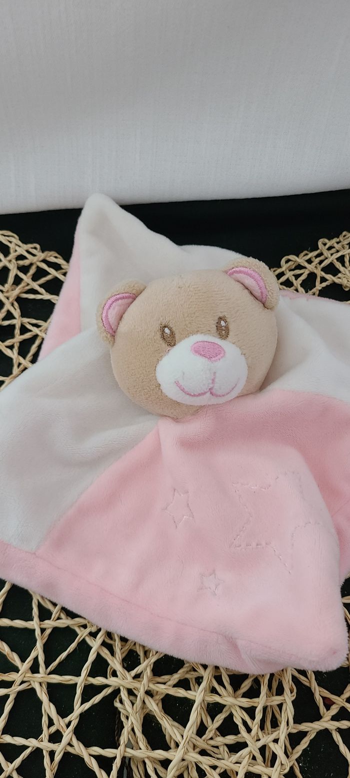 Doudou plat ours blanc rose étoiles TOM & ZOE - photo numéro 2