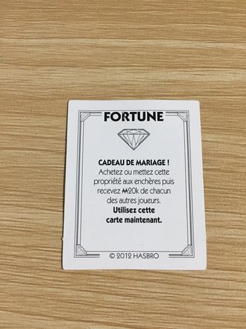 Carte Fortune cadeau de mariage pièce détachée jeu de société Monopoly Millionnaire #A45