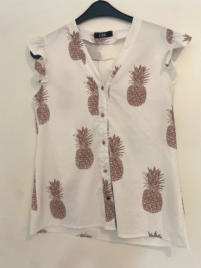 Chemisier blanc motif ananas dorés