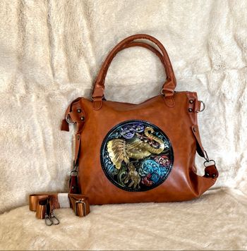 Sac bohème chic marron simili cuir éléphant gravé style ethnique voyage original neuf