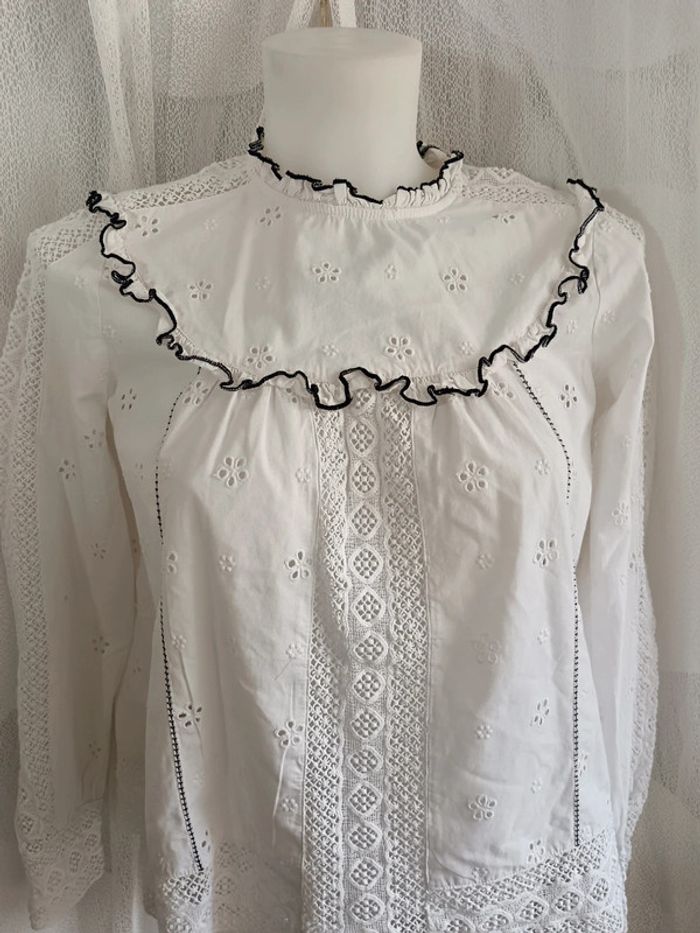 Sézane | Blouse coton broderie et dentelle | t 34 - photo numéro 2