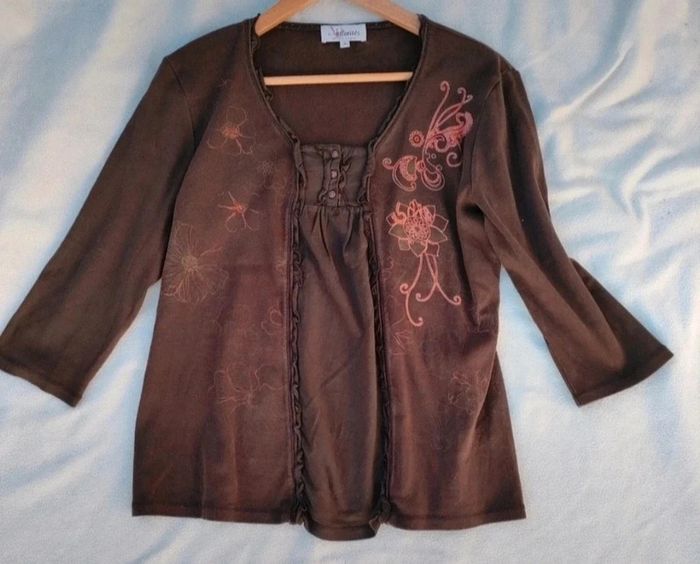 Tee-shirt manches 3/4 marron - photo numéro 3