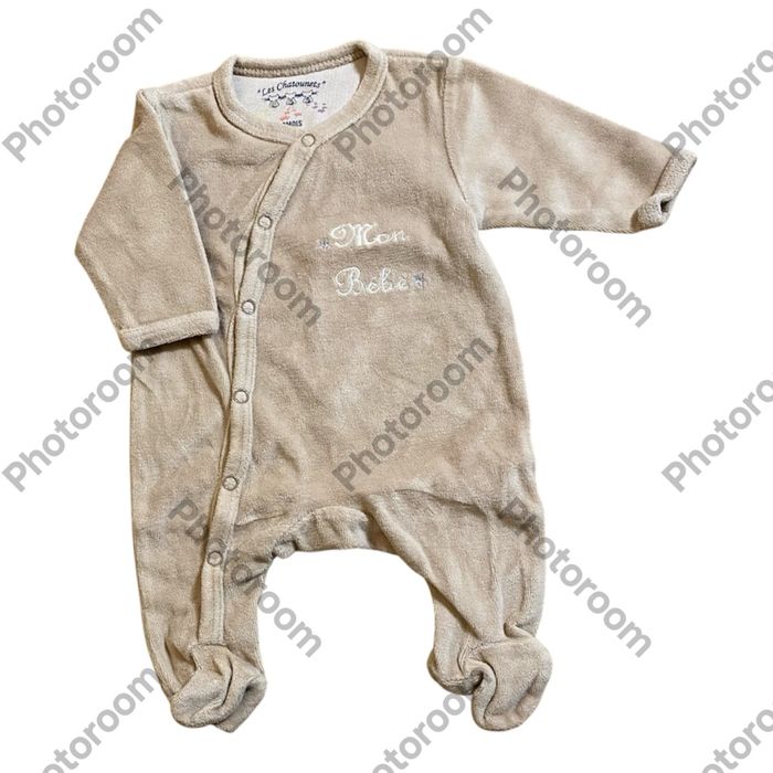 Les Chatounets Pyjama Grenouillère beige Taille Naissance