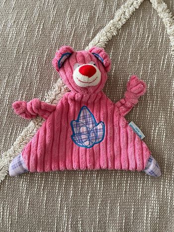 Peluche doudou plat 20cm Futuroscope 2011 ours côtelé rose très bon état