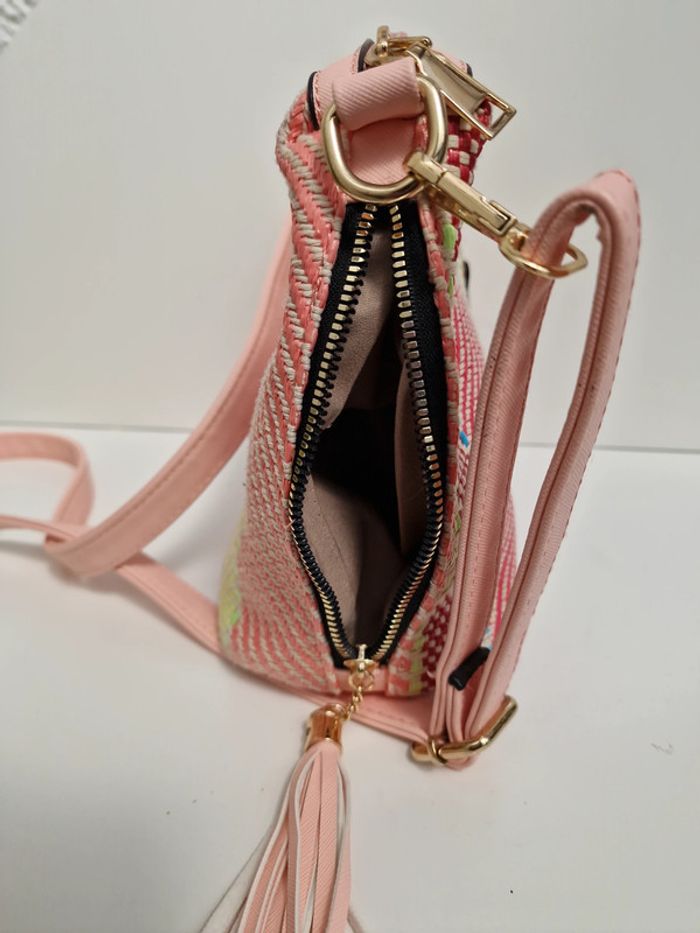 Sac Bandoulière Tressé Multicolore Pompons Franges Roses - photo numéro 16