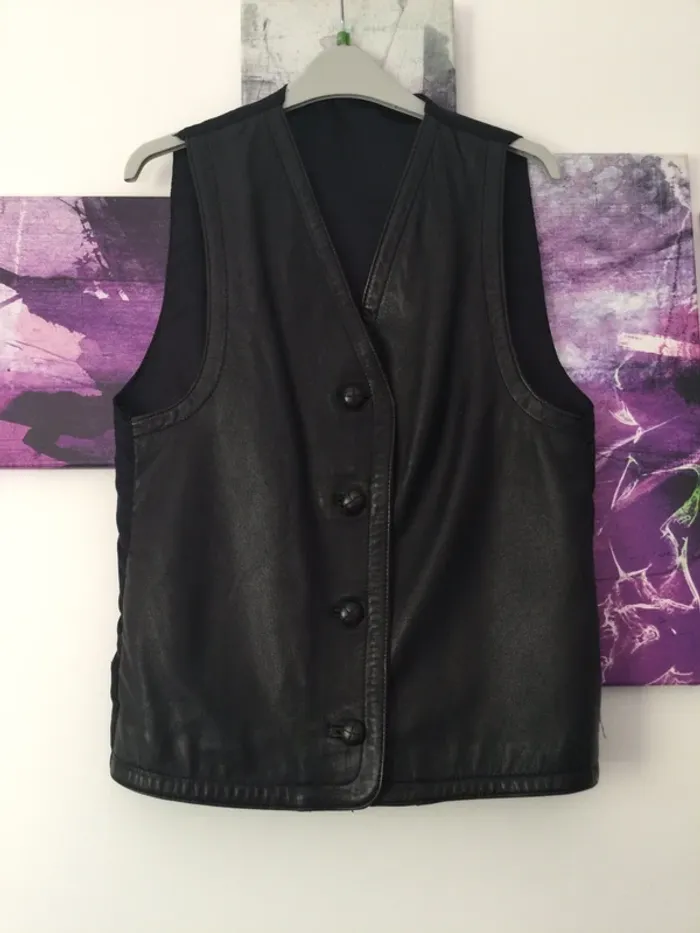 Gilet sans manches noir en cuir véritable - photo numéro 5