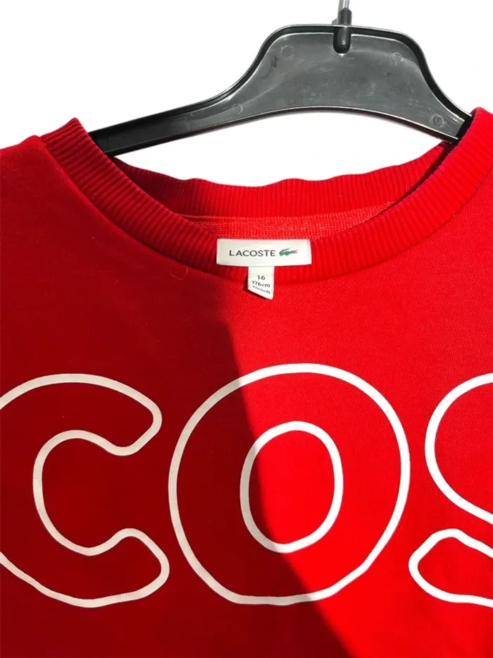 Sweatshirt / Pull Lacoste bicolore rouge et bleu - Taille 16 ans - photo numéro 3