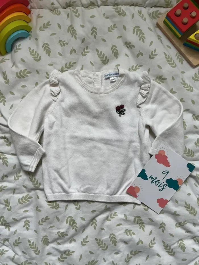 pull léger blanc avec volants 9 mois vertbaudet - photo numéro 2