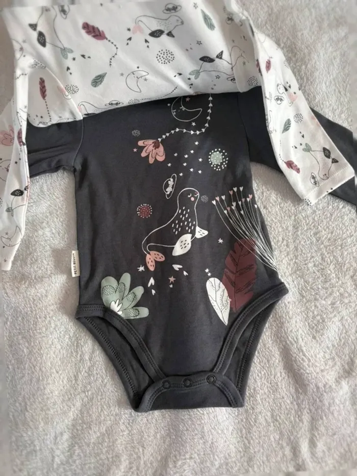 Lot de 2 bodies bébé manches longues Petit Béguin – 18 mois - photo numéro 3