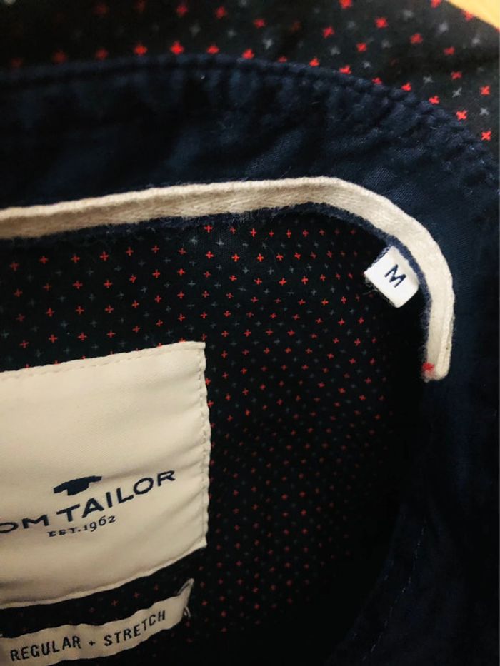 Chemise noire petits motifs rouge marine Tom Tailor black small red navy stars pattern shirt - photo numéro 8