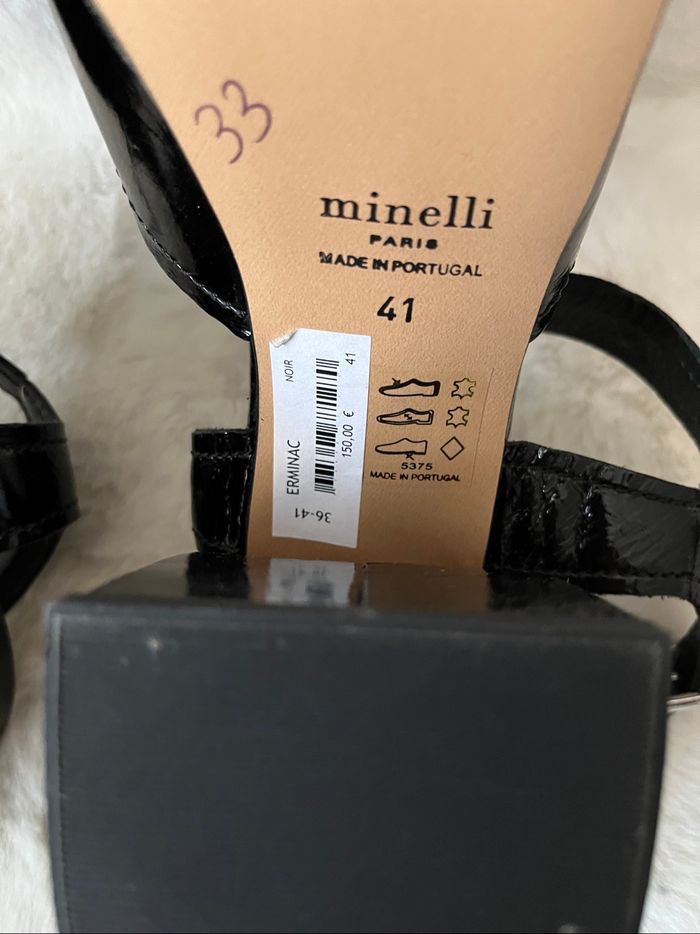 Sandales noires vernis en cuir avec bride Minelli, talons 9 cm, pointure 41 - photo numéro 8