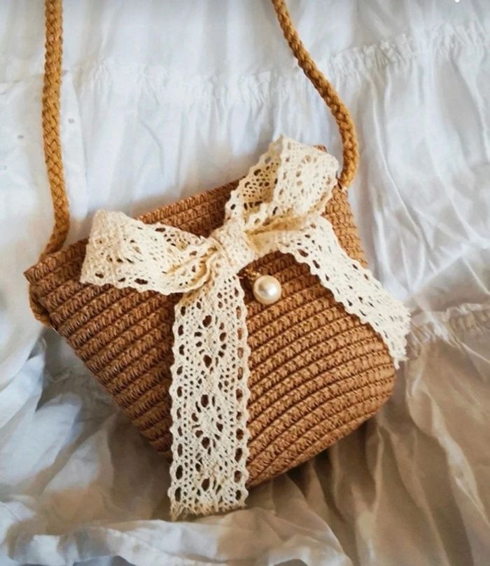 A5 petit sac à main paille bohème nature tendance - photo numéro 3