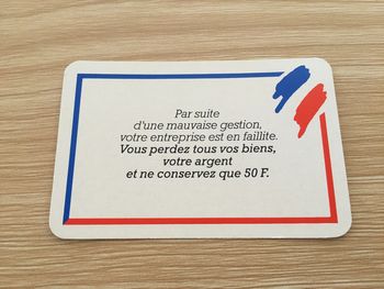 Carte hasard mauvaise gestion pièce détachée jeu de société Richesses de France édition Nathan #A42