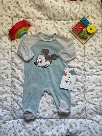 pyjama grenouillère en velours turquoise mickey disney 9 mois