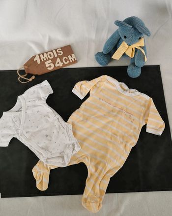 Pyjama léger et bodie manches courtes 👣 Kitchoun et petit bateau, 1mois