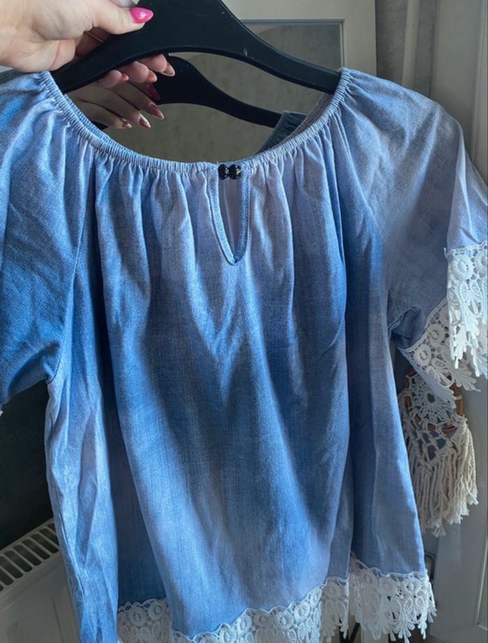 Blouse effet jeans et dentelle - photo numéro 3