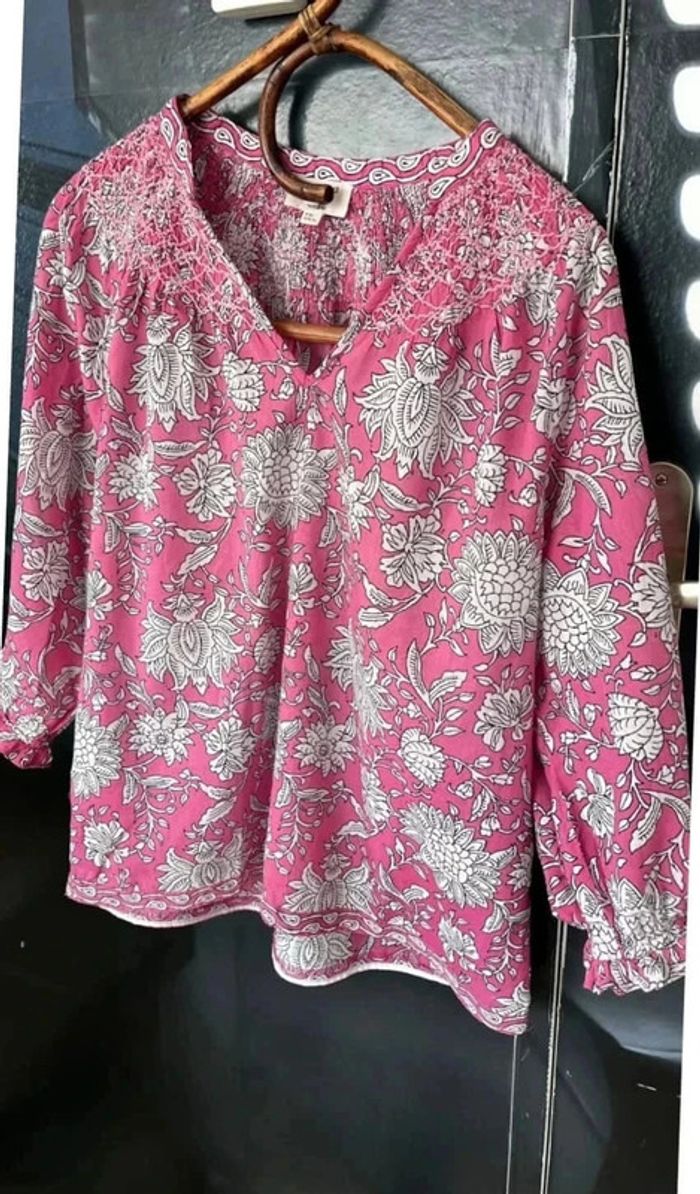 Blouse imprimée en coton bio fushia Libellule - photo numéro 4