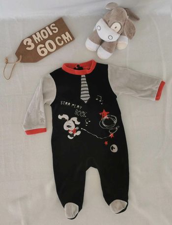 Pyjama 👣  velours  tissaia  3mois grenouillère