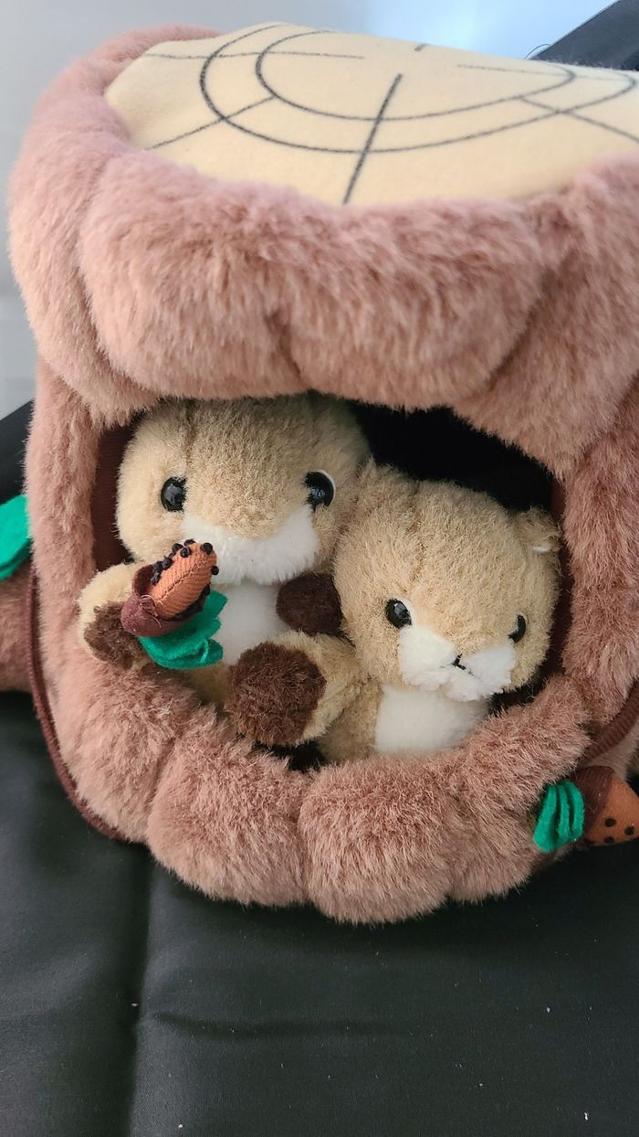 Peluches 2 écureuils avec tronc d’arbre - photo numéro 5