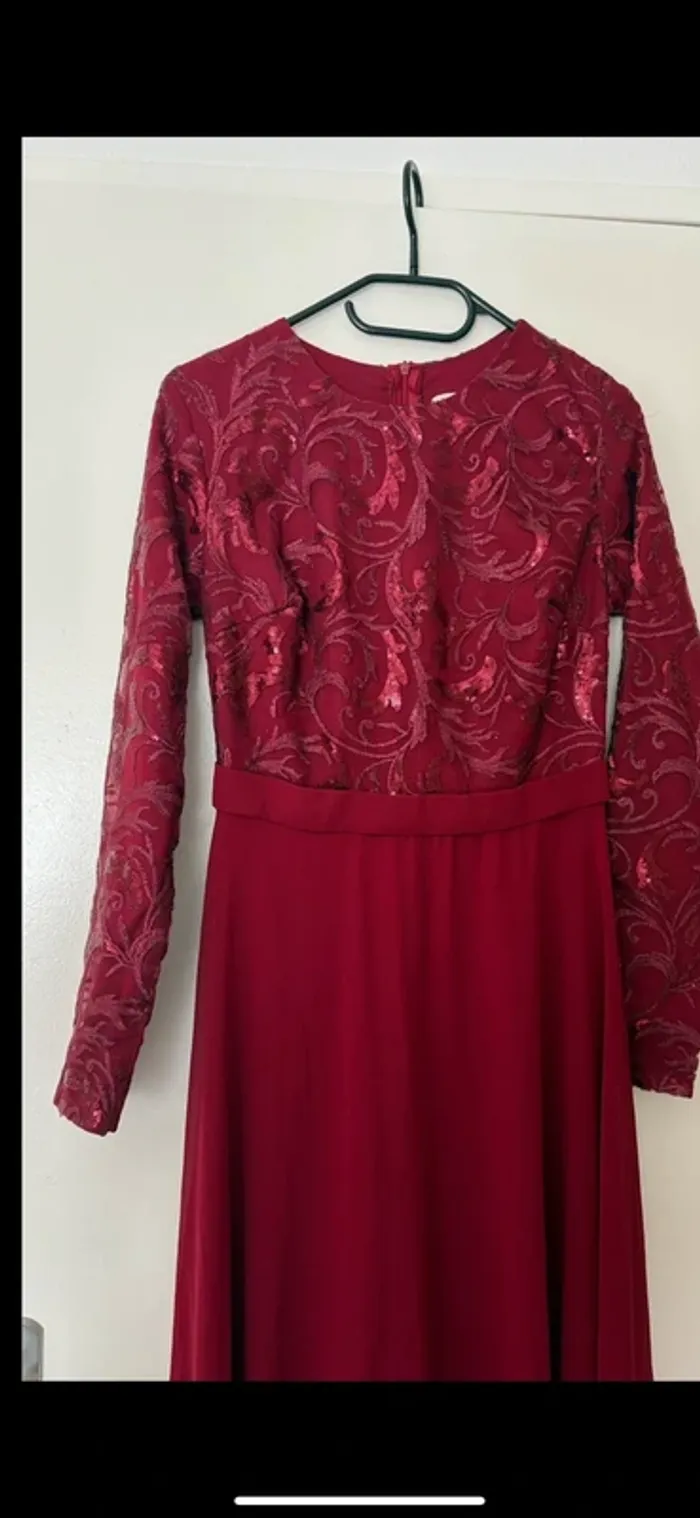 Robe longue de soirée / cérémonie rouge bordeaux taille M femme - photo numéro 2