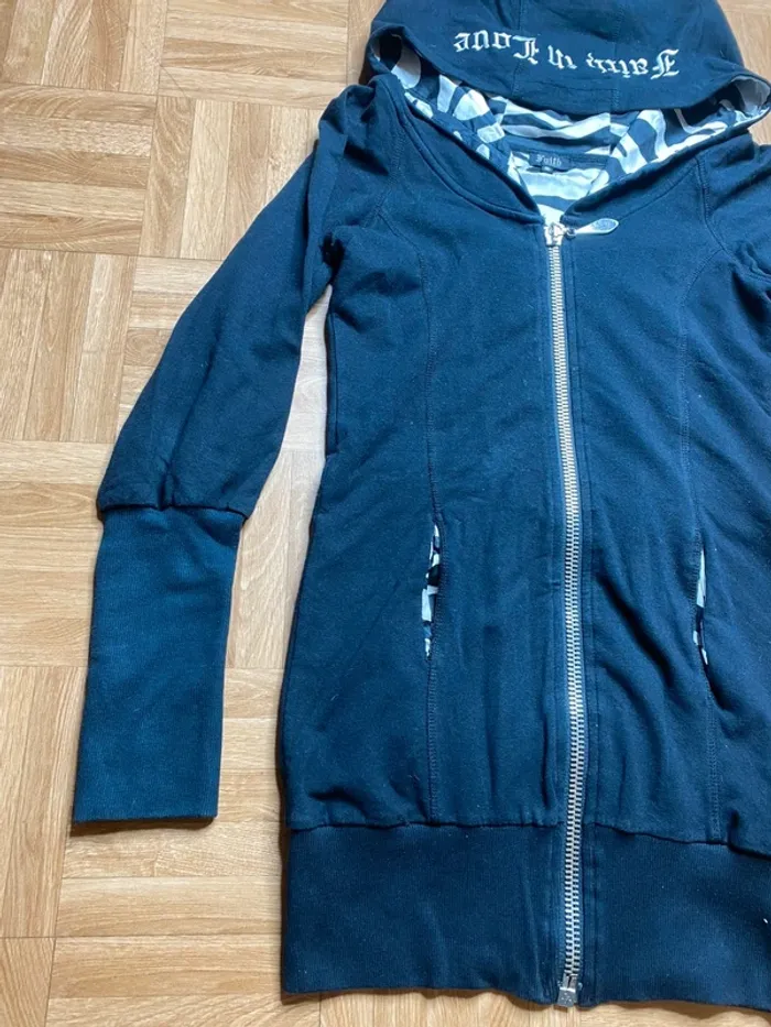 Veste à capuche zippée long noir intérieur zèbre vintage Faith Connexion - photo numéro 2