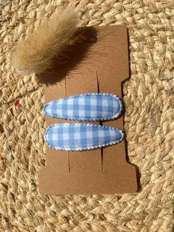 Lot de 2 barrettes vichy bleu enfants
