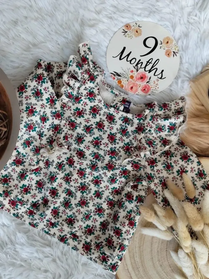 Ensemble pull fleuri+legging et bandeau cheveux sergent major fille 9 mois 🎀 - photo numéro 6