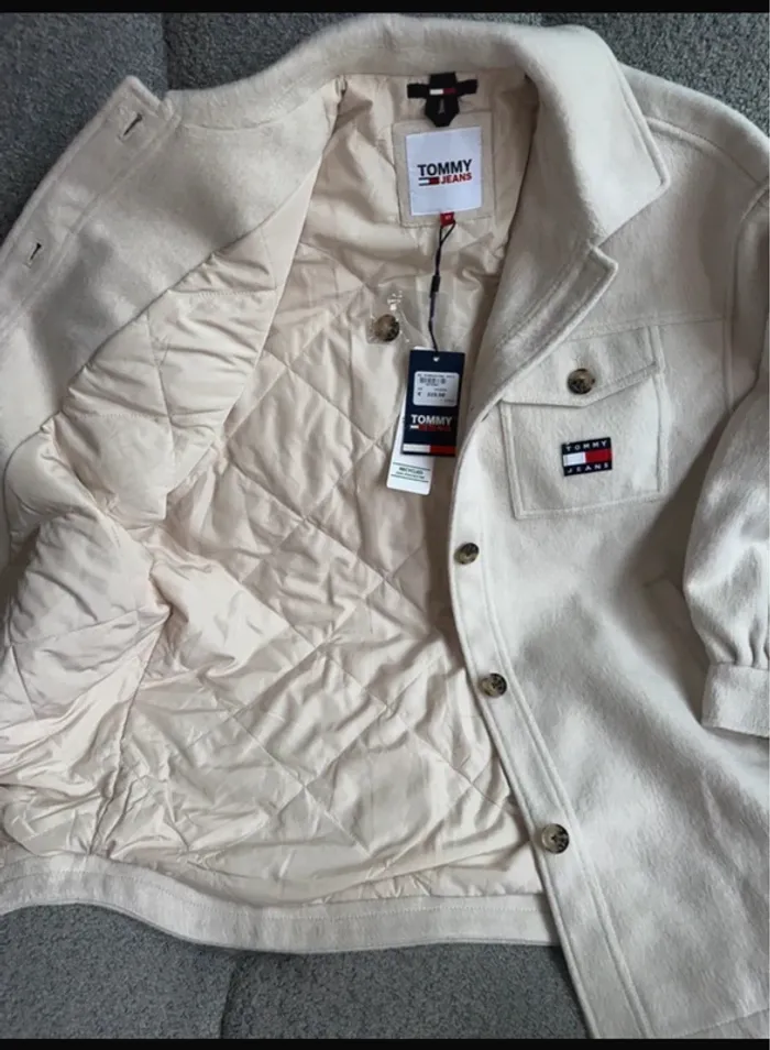 Manteau veste chemise chaude coupe oversize beige crème Tommy Hilfiger neuve - photo numéro 2