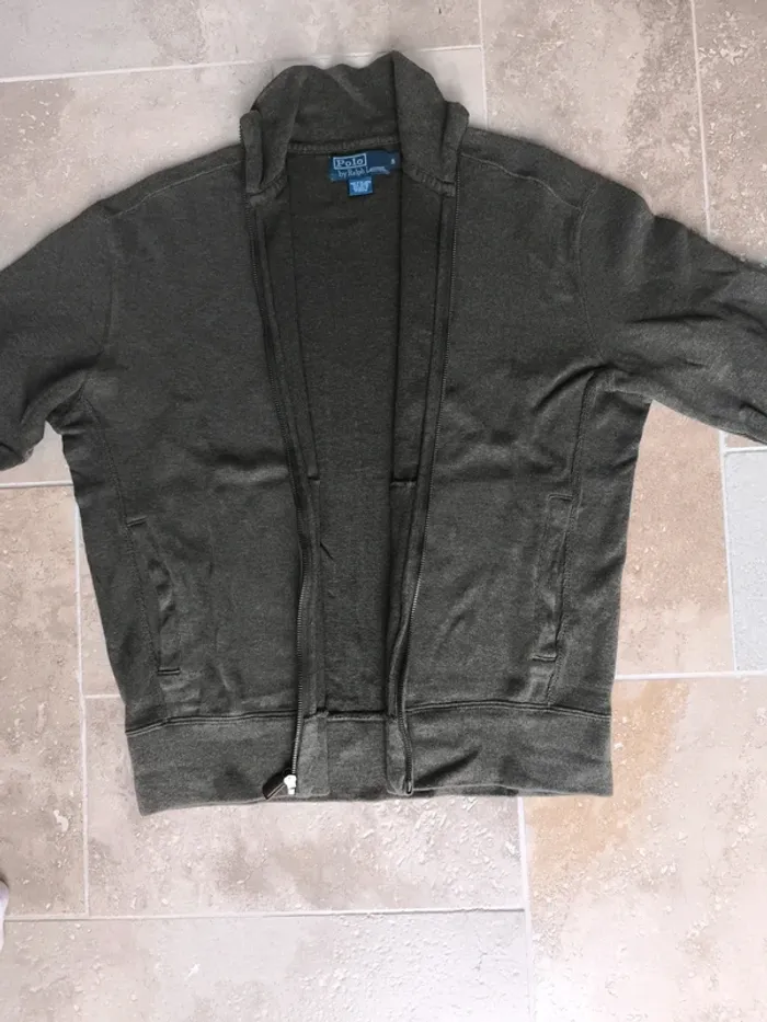 Pull zippé Ralph Lauren Kaki homme S excellent état logo bordeaux - photo numéro 7