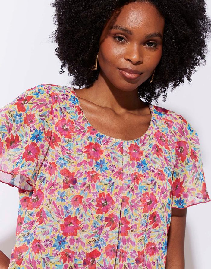Robe courte imprimé à fleurs Rose - Riu Paris - taille 46 - photo numéro 2