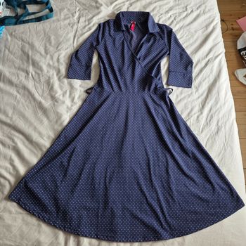 ​PHARD Robe Patineuse Polyester Bleu Marine à Pois Taille S