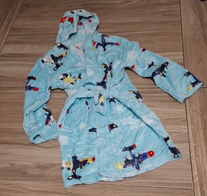 Peignoir à capuche garçon fille pyjama doux vêtements de nuit motif avion bleu