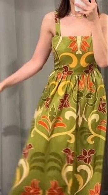 Magnifique robe kaki imprimée Zara, taille XL