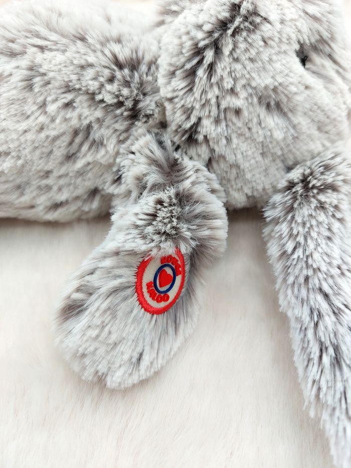 Peluche doudou lapin gris chiné blanc rouge Kaloo 25 cm sans les oreilles coeur - photo numéro 6