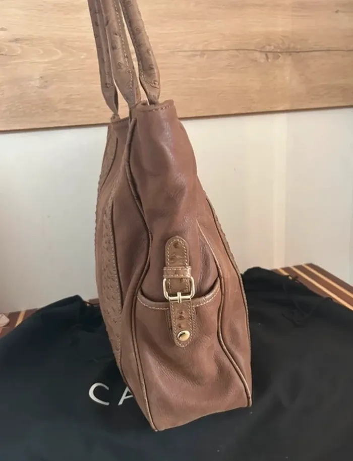 Caroll sac à main, cabas en cuir beige, Camel taupe - photo numéro 2