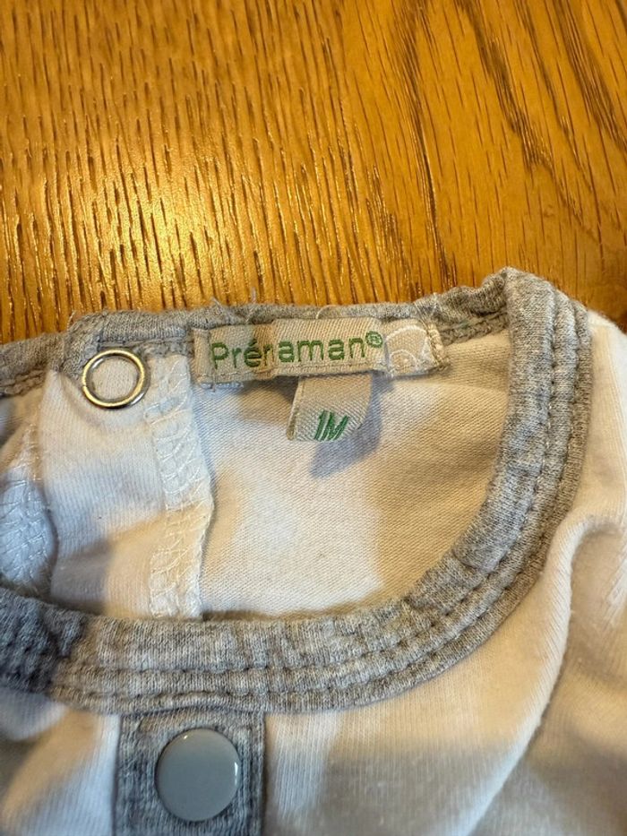 Haut bébé manches longues Prénaman 1 mois – Blanc très bon état - photo numéro 3