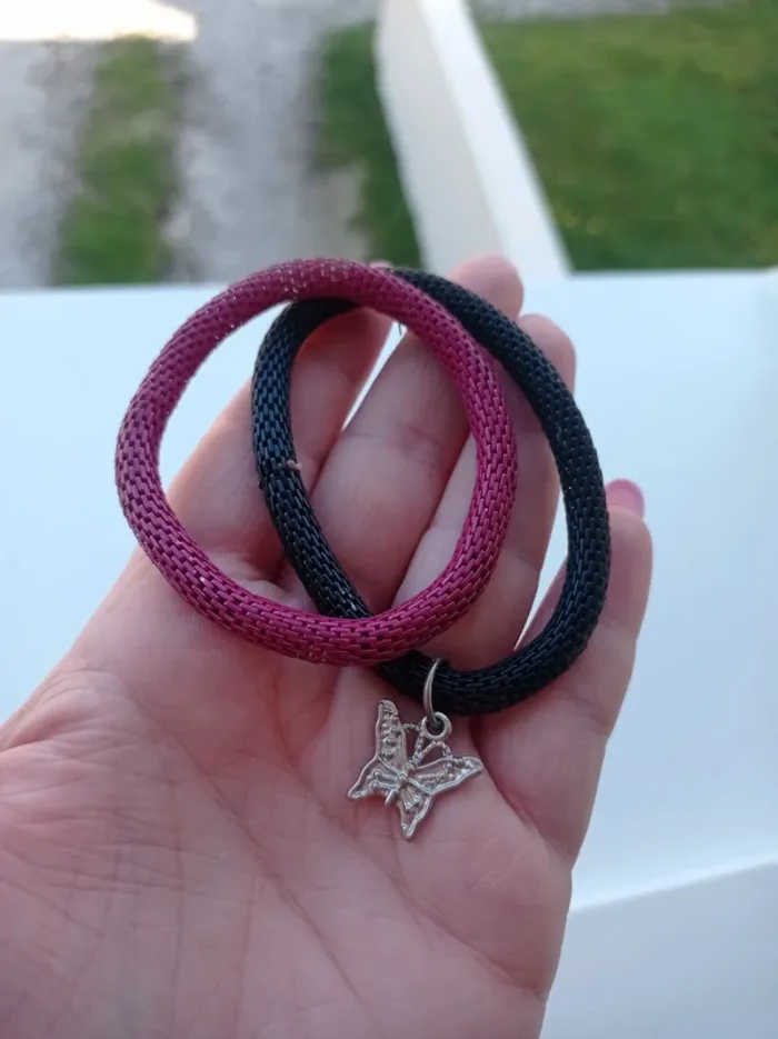 Bracelet élastique fushia et noir - photo numéro 2