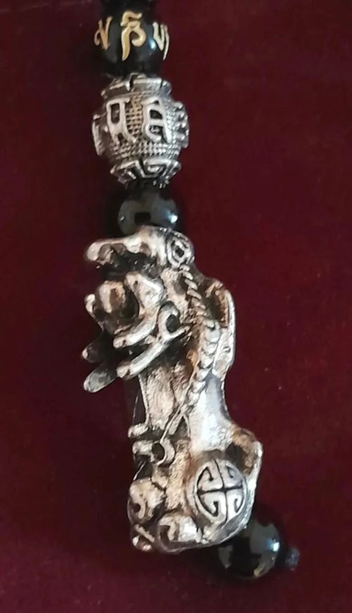 Collier pendentif Pixiu chinois en pierre d'obsidienne Feng Shui - photo numéro 2