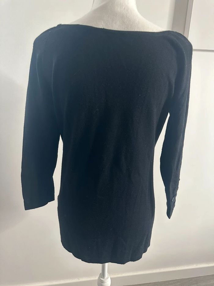 Pull noir ajouré broderies fleurs 3 Suisses Vintage T38/40 M/L - photo numéro 4