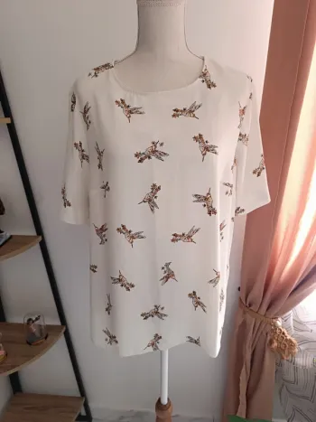 🎀 magnifique blouse manche courte blanc motif taille 46 Primark 🎀