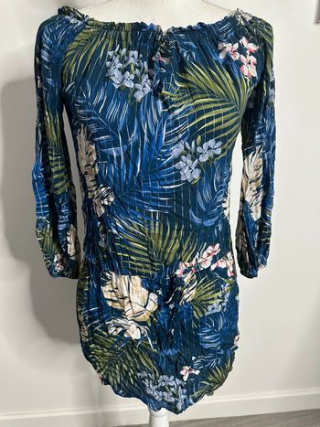 Tunique tropicale bleue marine et multicolore Etam T38 M