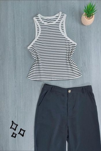 💎 Débardeur rayé noir & blanc cassé • Kiabi • Taille L • Très bon état 💎