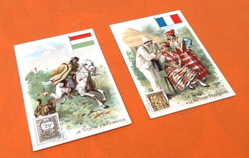 2 Chromos anciens La Poste en Hongrie / La Poste à la Guyane Française Ecole de Yerres (Essonne)