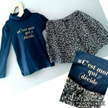 5 ans fille ensemble Teeshirt col roulé tape à l'oeil et jupe Monoprix
