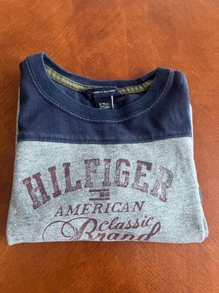 T-shirt manches longues Tommy Hilfiger 12 mois gris et marine - photo numéro 3