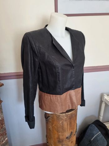 Veste lin noir et camel 40 camaïeu