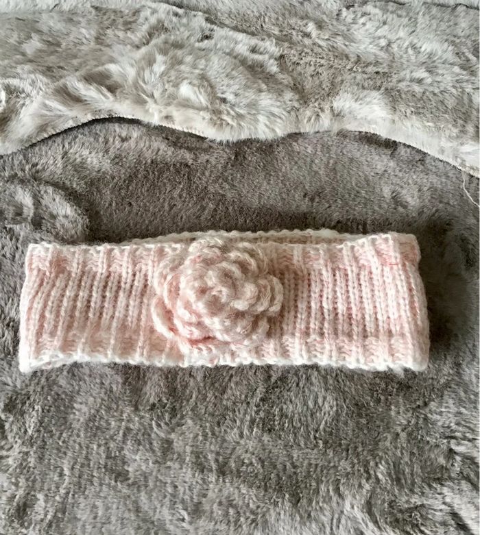 Bandeau cheveux / tête rose clair fils doré taille S (1023) - photo numéro 4