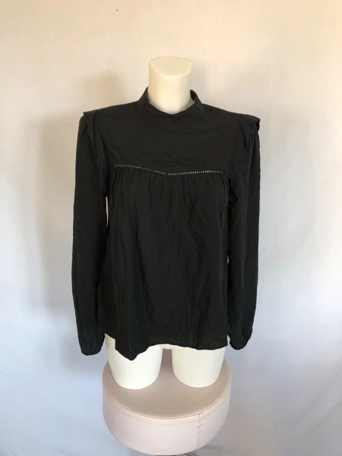 Superbe blouse Promod noire col montant taille 34 36 neuve - photo numéro 2