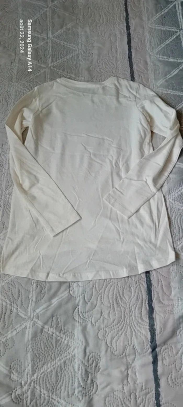 Tee-shirt long motif feuilles et texte brodé crème neuf fille 10 ans vert baudet - photo numéro 19